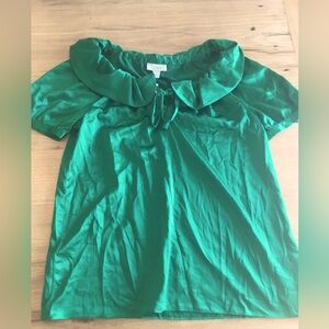 Ann Taylor Loft Ruffle Collar Short SLEEVE Top KELLY‎ Green Women’s Small NWT